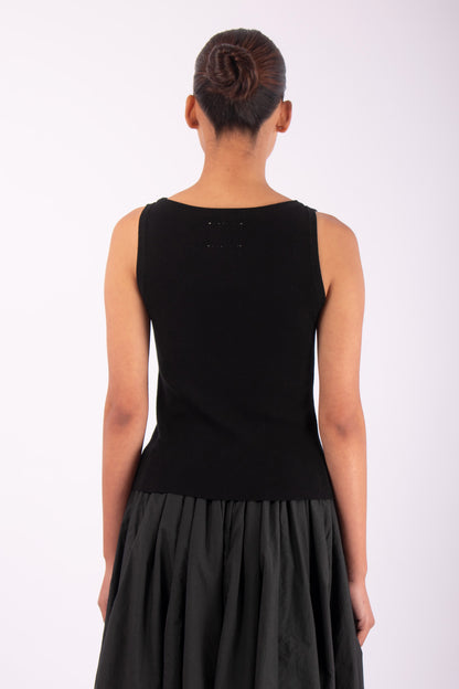 #1149 Sleeveless Boatneck Top in Organic Cotton- Black — Lars Andersson, view 3