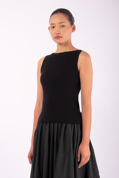 #1149 Sleeveless Boatneck Top in Organic Cotton- Black — Lars Andersson, view 2