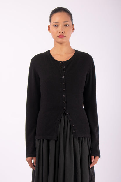#1401 Fitted Cardigan in Superfine Merino and Cashmere- Black — Lars Andersson hand-loomed knitwear