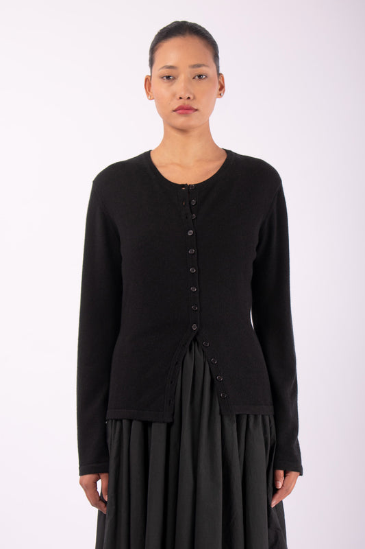 #1401 Fitted Cardigan in Superfine Merino and Cashmere- Black — Lars Andersson hand-loomed knitwear