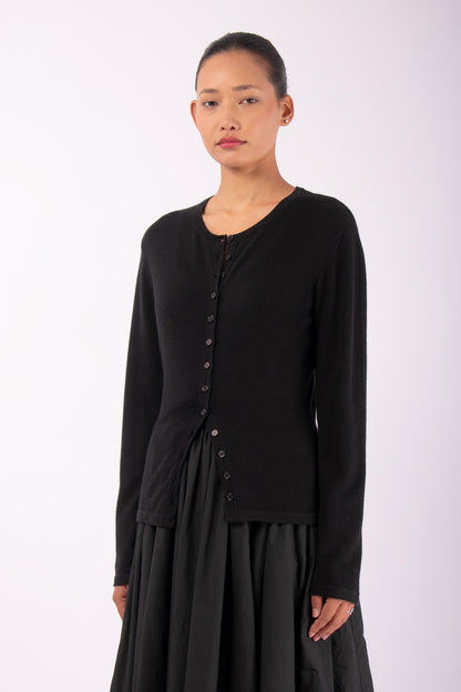 #1401 Fitted Cardigan in Superfine Merino and Cashmere- Black — Lars Andersson, view 2