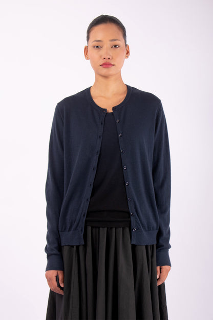 #1403 Crewneck Cardigan in Superfine Merino- Dark Space — Lars Andersson hand-loomed knitwear