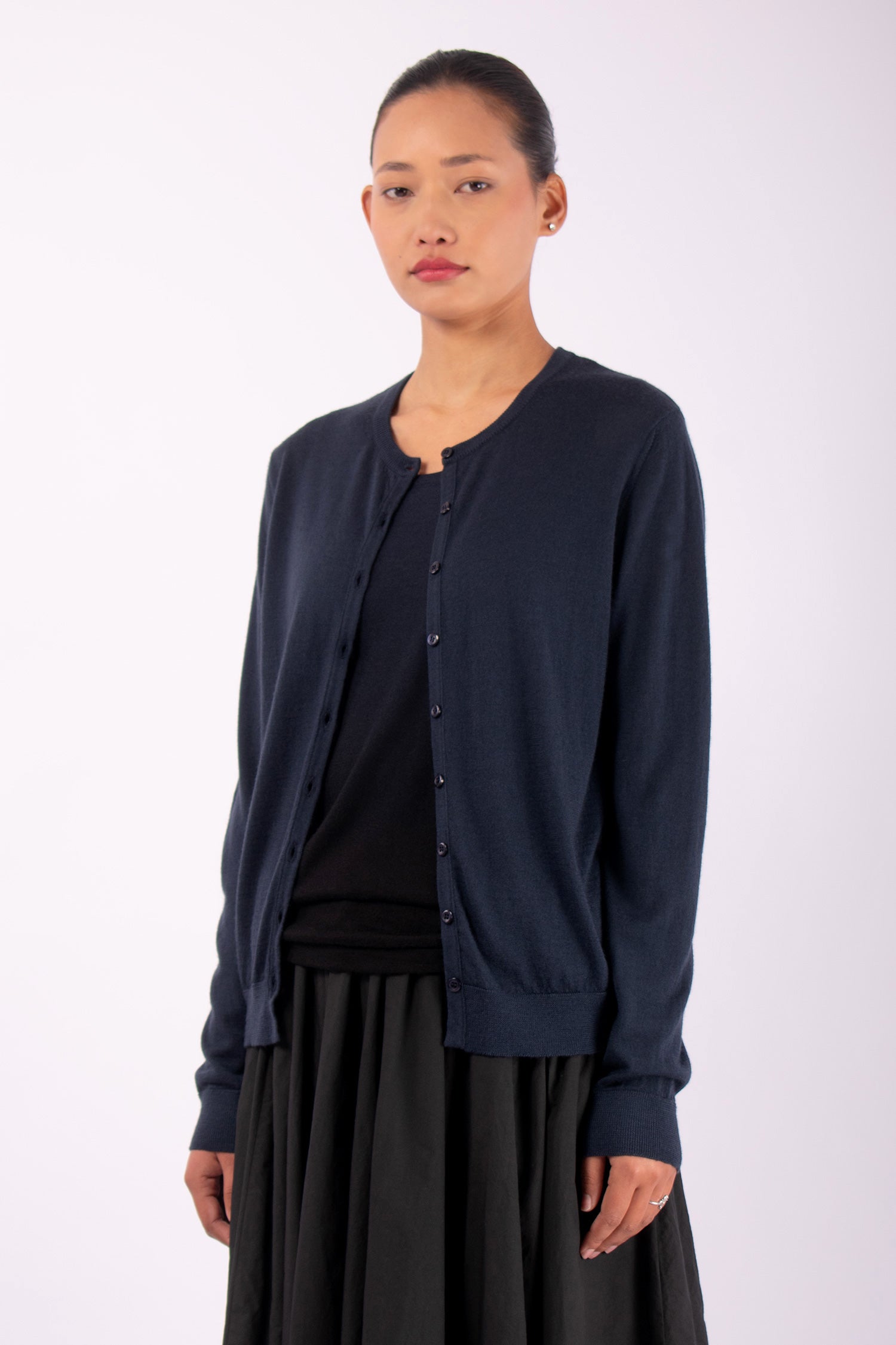 #1403 Crewneck Cardigan in Superfine Merino- Dark Space — Lars Andersson, view 2