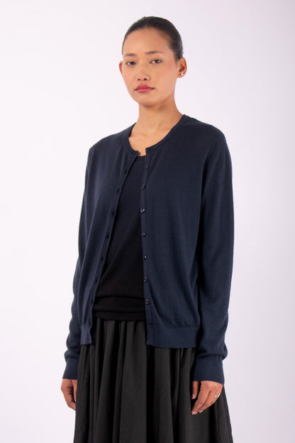#1403 Crewneck Cardigan in Superfine Merino- Dark Space — Lars Andersson, view 2