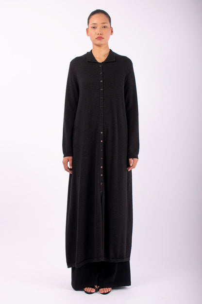 #1405 Long Cardigan in Superfine Merino and Cashmere- Charcoal — Lars Andersson hand-loomed knitwear