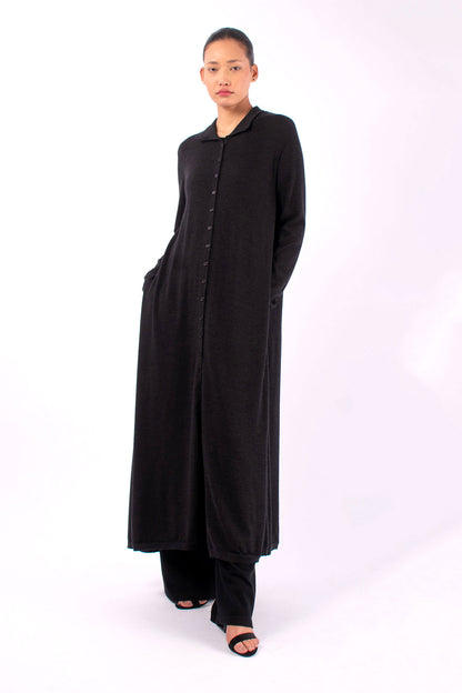#1405 Long Cardigan in Superfine Merino and Cashmere- Charcoal — Lars Andersson, view 5