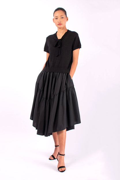 #1406 Short Sleeve Top With Neck Tie in Superfine Merino- Charcoal — Lars Andersson, view 5