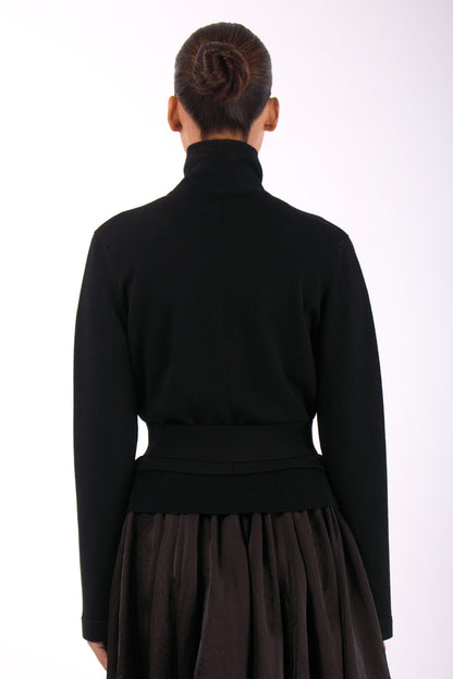 #1408 Draped Neck Jacket in Superfine Merino and Organic Cotton- Black — Lars Andersson, view 3