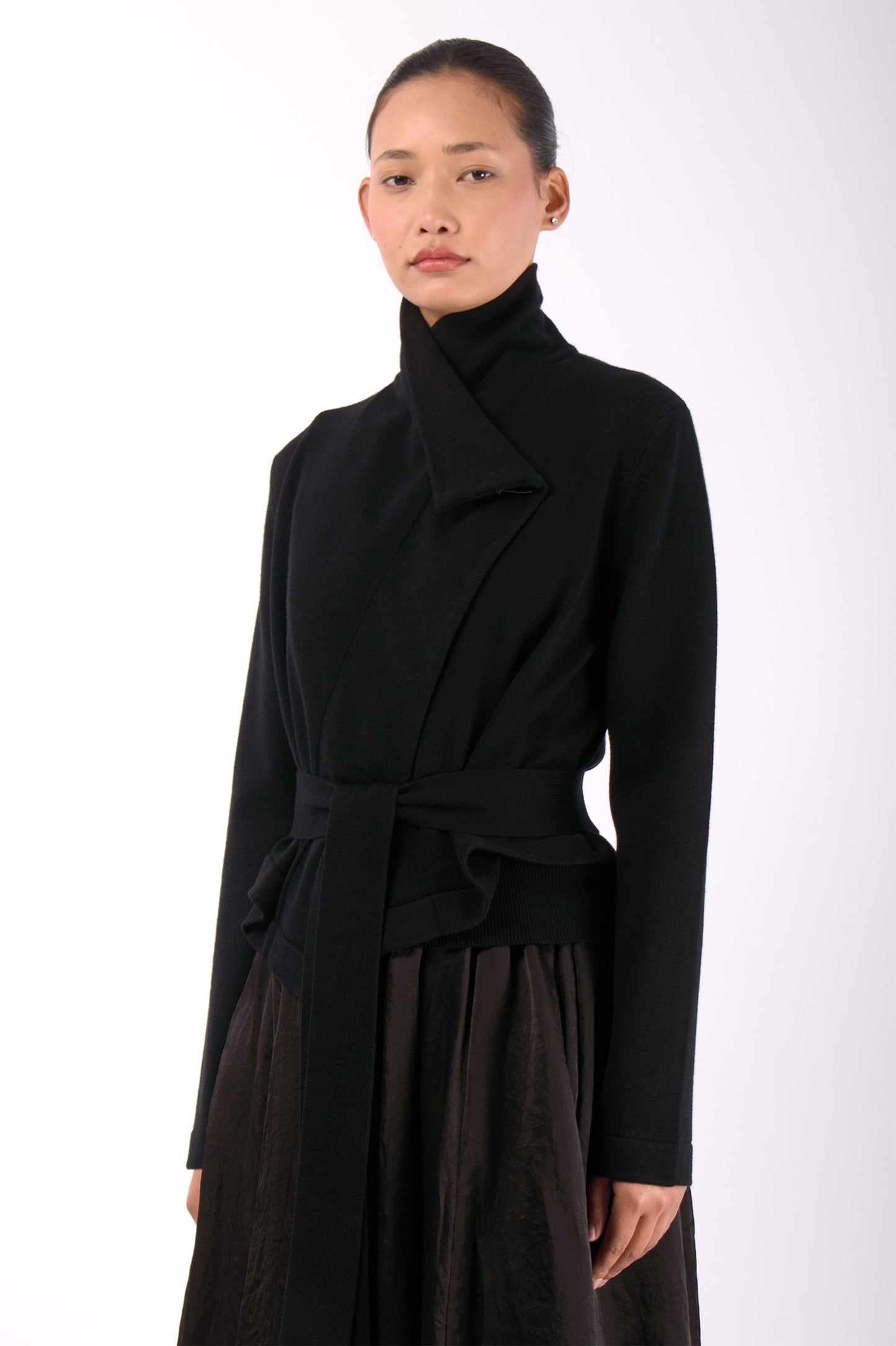 #1408 Draped Neck Jacket in Superfine Merino and Organic Cotton- Black — Lars Andersson, view 2