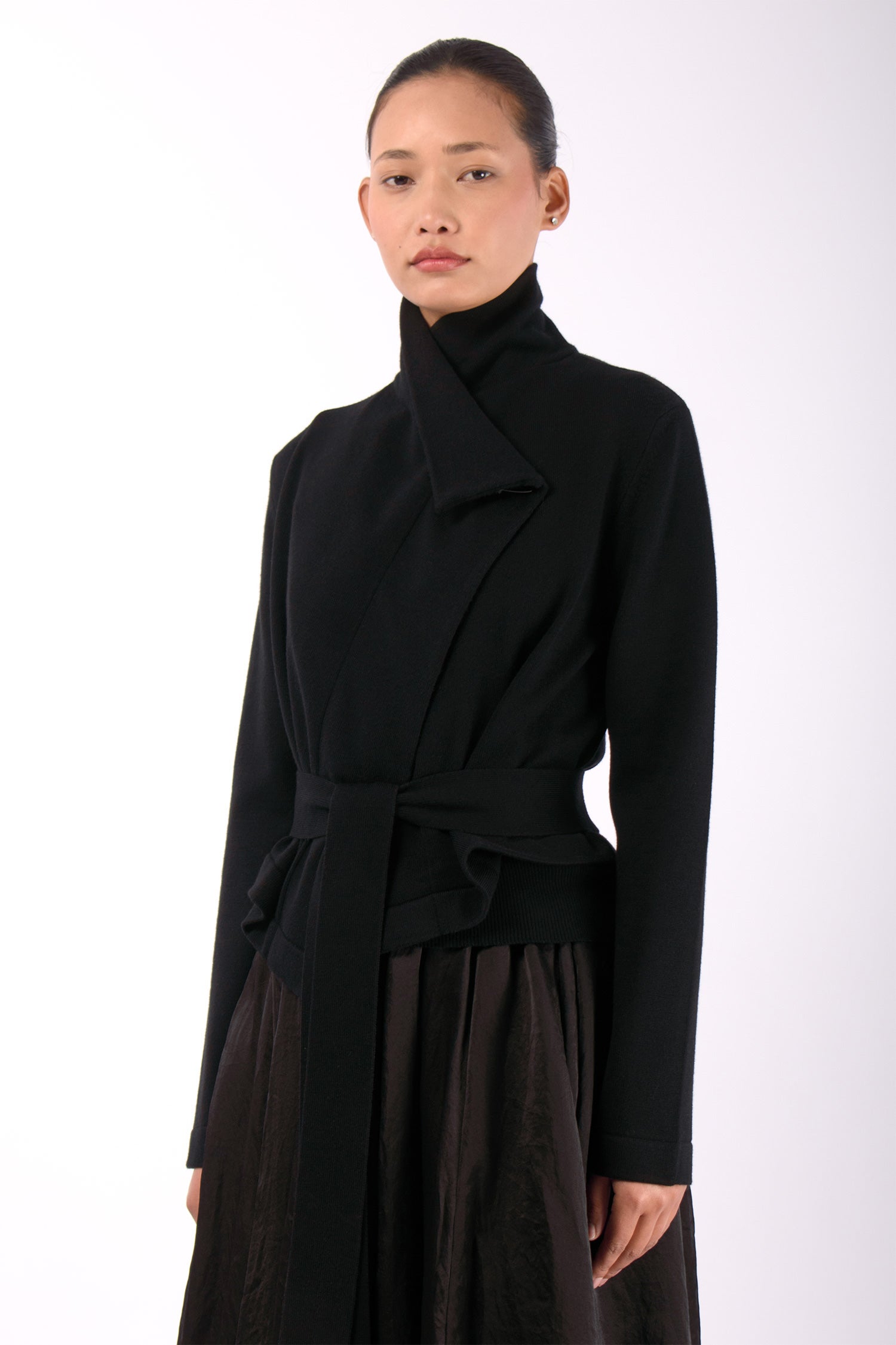 #1408 Draped Neck Jacket in Superfine Merino and Organic Cotton- Black — Lars Andersson, view 2