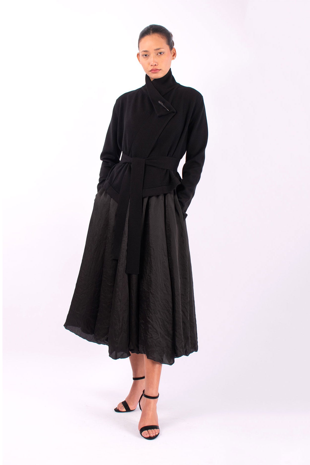 #1408 Draped Neck Jacket in Superfine Merino and Organic Cotton- Black — Lars Andersson, view 5