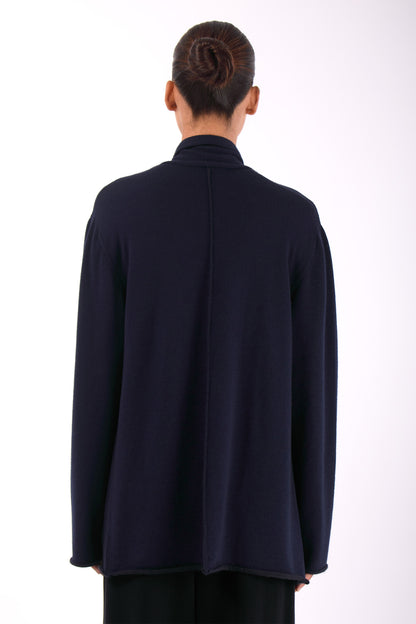 #1409 Shawl Collar Cardigan in Superfine Merino and Cashmere- Dark Blue — Lars Andersson, view 3