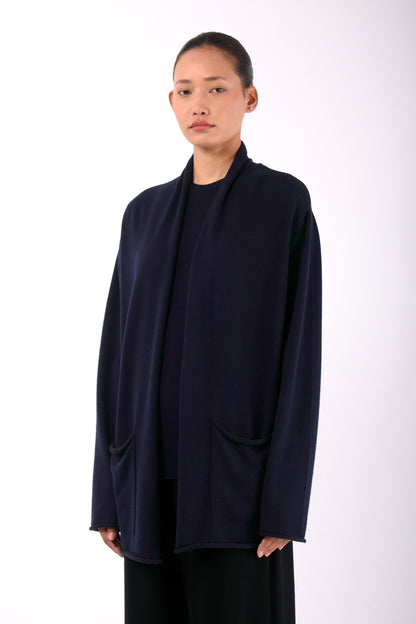 #1409 Shawl Collar Cardigan in Superfine Merino and Cashmere- Dark Blue — Lars Andersson, view 2