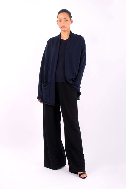 #1409 Shawl Collar Cardigan in Superfine Merino and Cashmere- Dark Blue — Lars Andersson, view 5