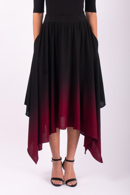 #1411 Handkerchief Skirt in Superfine Merino- Maroon Ombre — Lars Andersson hand-loomed knitwear