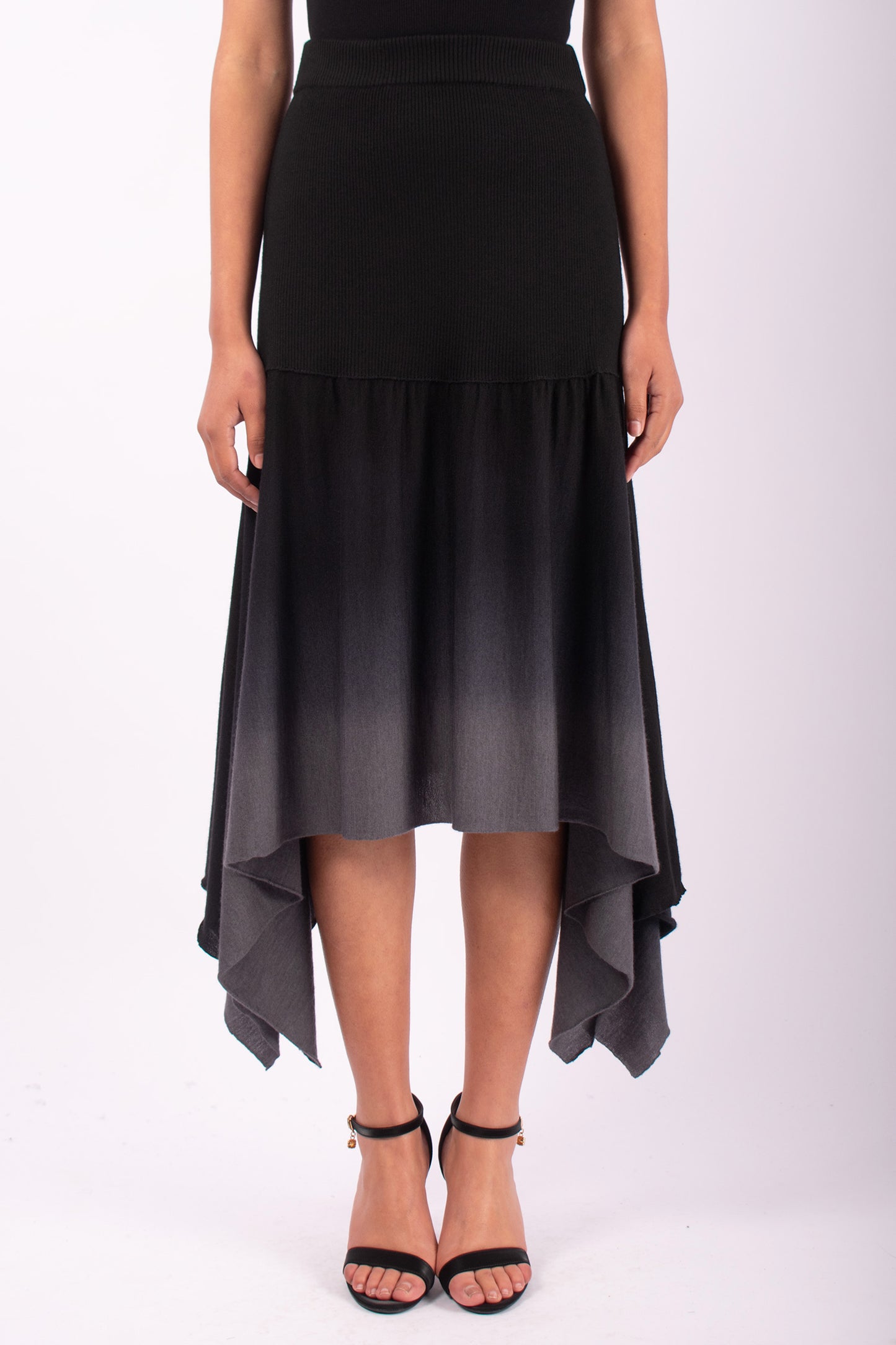 #1413 Skirt With Yoke in Superfine Merino- Taupe Ombre — Lars Andersson hand-loomed knitwear