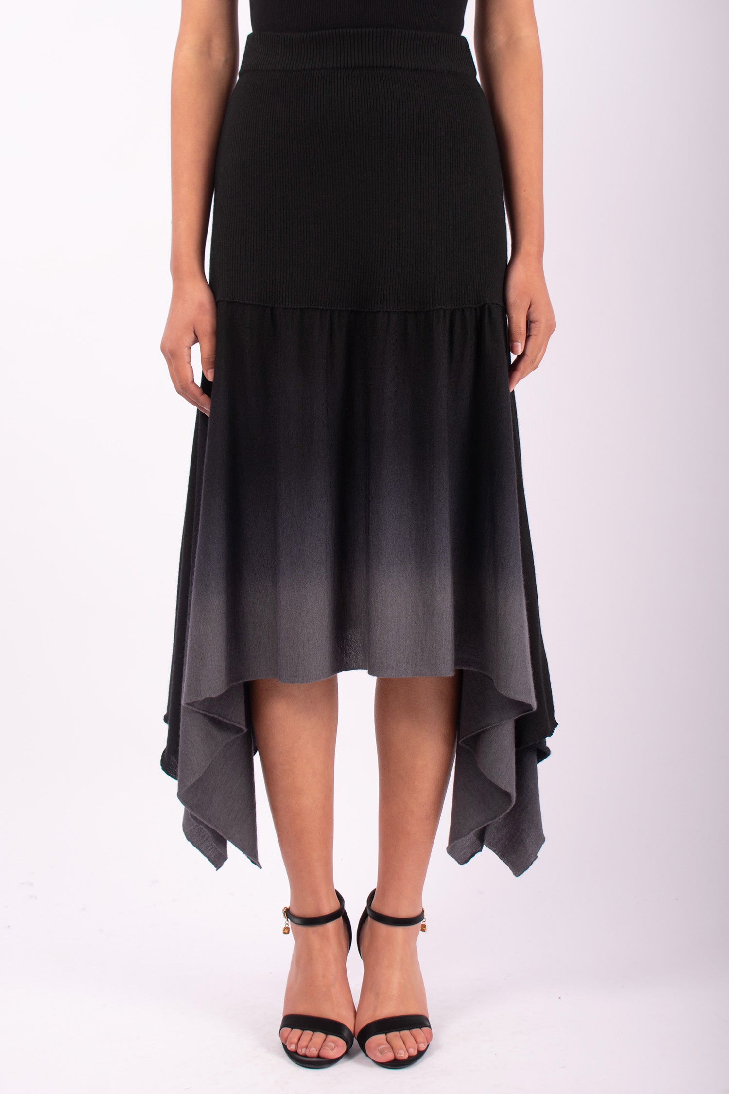 #1413 Skirt With Yoke in Superfine Merino- Taupe Ombre — Lars Andersson hand-loomed knitwear