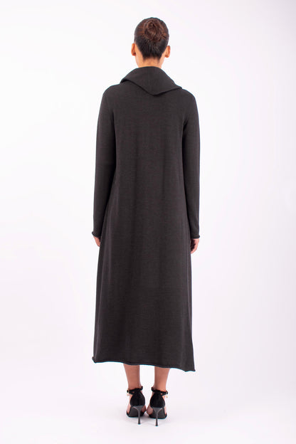 #1416 Hooded Long Coat in Superfine Merino and Cashmere- Dark Brown — Lars Andersson, view 3