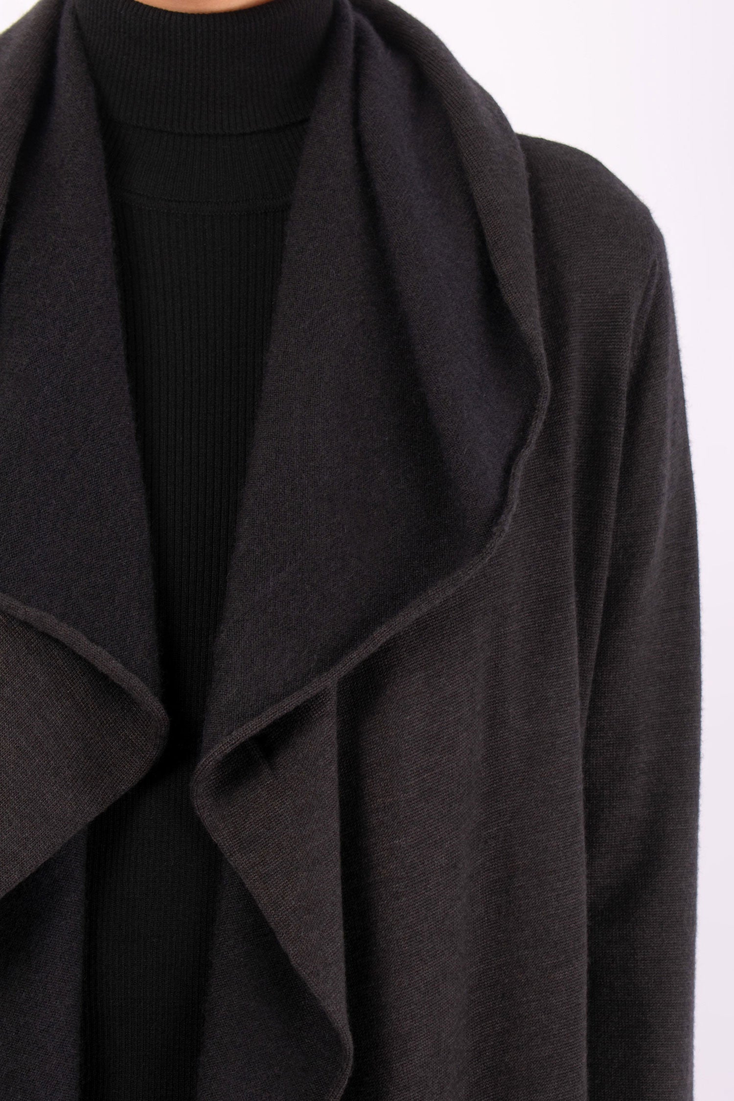 #1416 Hooded Long Coat in Superfine Merino and Cashmere- Dark Brown — Lars Andersson, view 4
