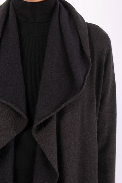 #1416 Hooded Long Coat in Superfine Merino and Cashmere- Dark Brown — Lars Andersson, view 4
