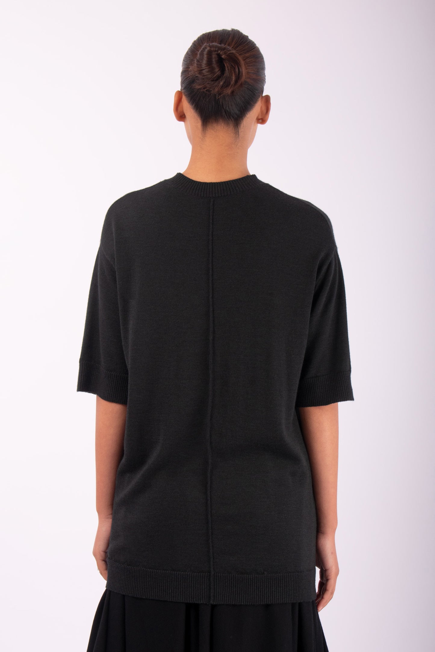 #1417 V-Neck Tunic in Superfine Merino and Cashmere- Black Forest — Lars Andersson, view 3