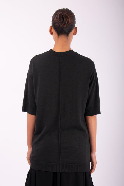 #1417 V-Neck Tunic in Superfine Merino and Cashmere- Black Forest — Lars Andersson, view 3