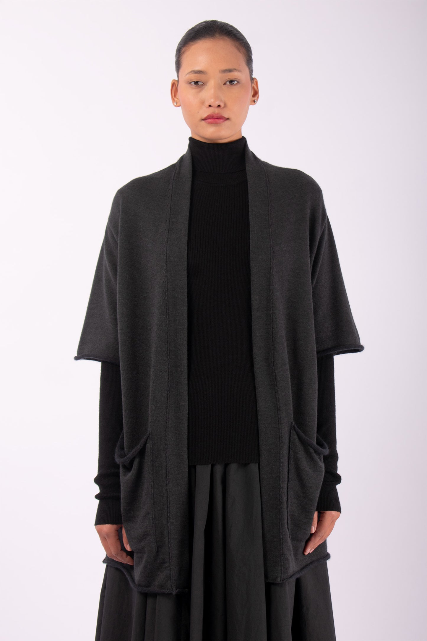 #1418 Short Sleeve Vest in Superfine Merino and Cashmere- Dark Brown Green — Lars Andersson hand-loomed knitwear
