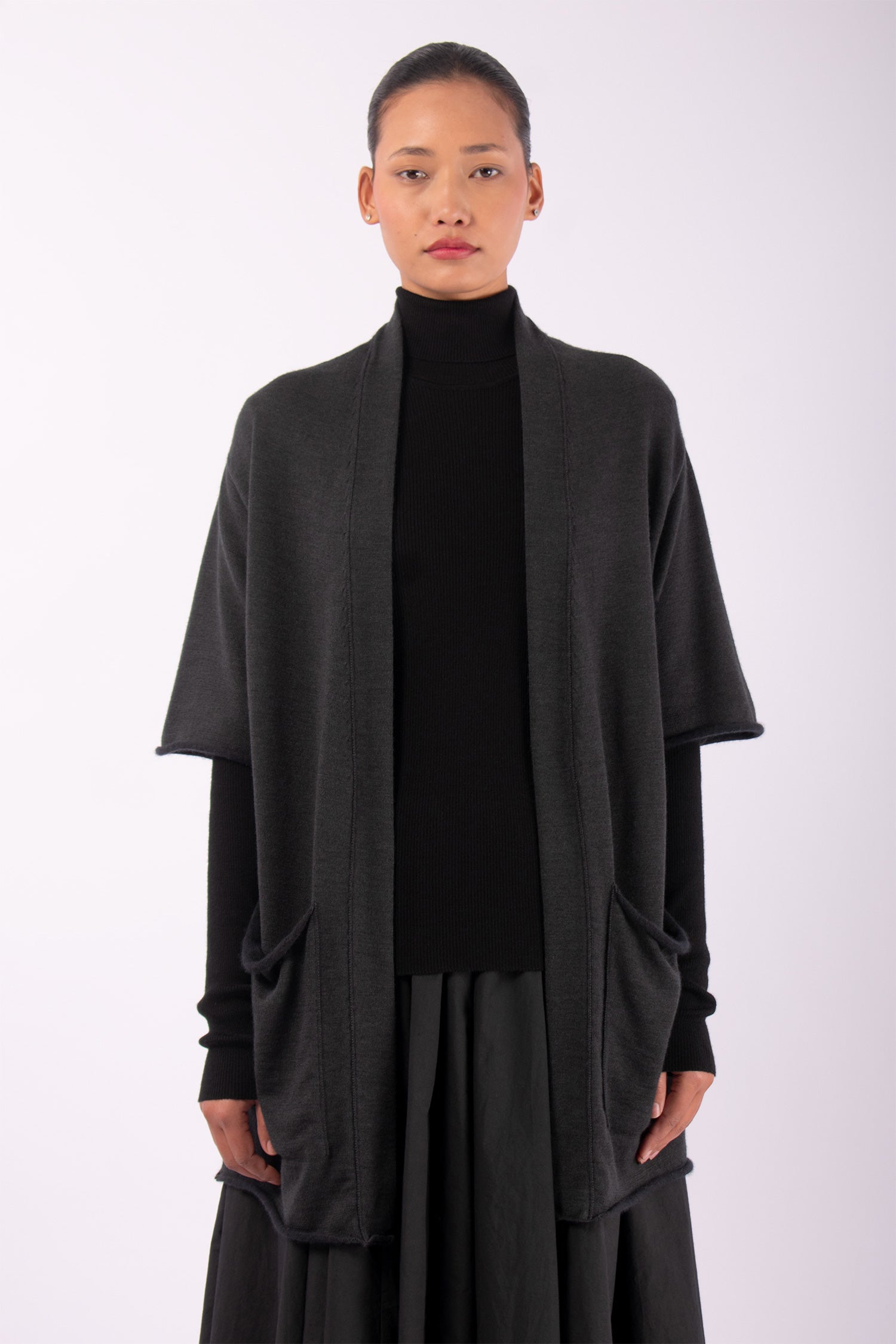 #1418 Short Sleeve Vest in Superfine Merino and Cashmere- Dark Brown Green — Lars Andersson hand-loomed knitwear