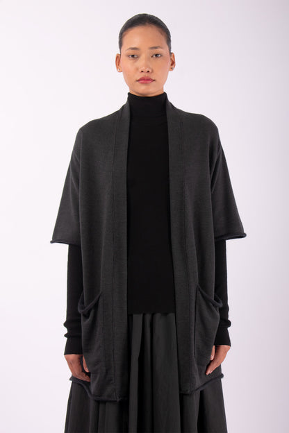 #1418 Short Sleeve Vest in Superfine Merino and Cashmere- Dark Brown Green — Lars Andersson hand-loomed knitwear