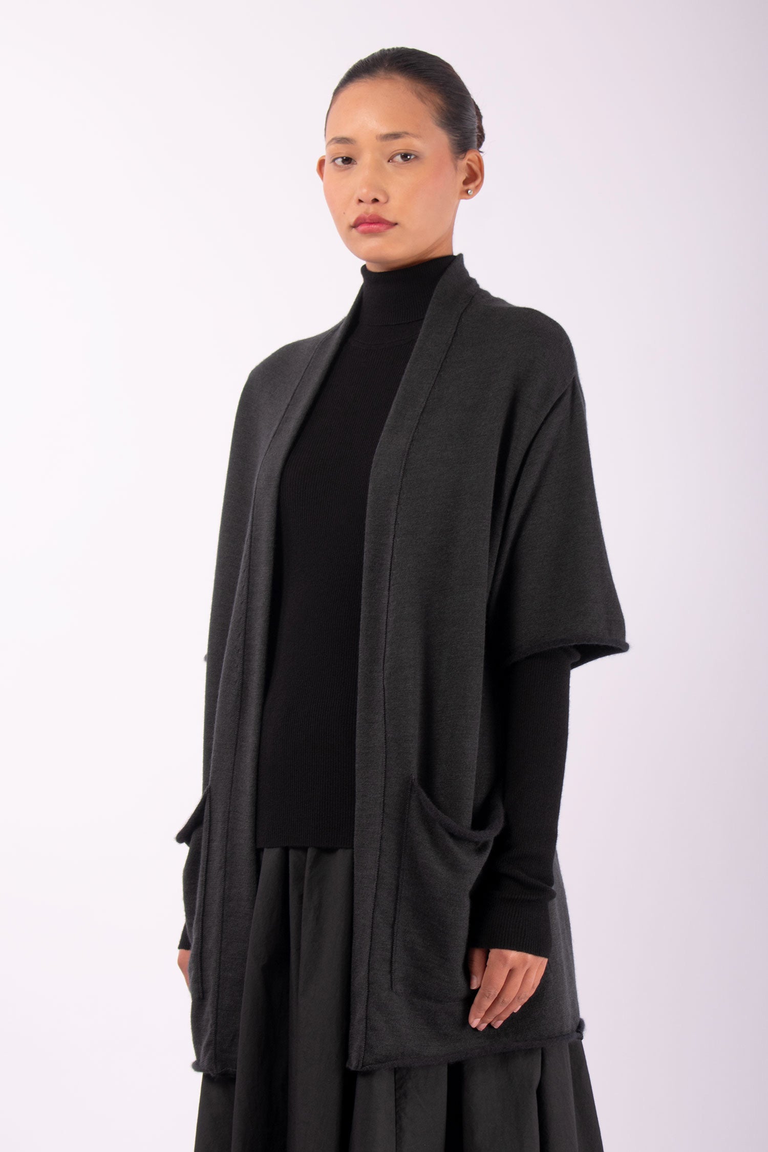 #1418 Short Sleeve Vest in Superfine Merino and Cashmere- Dark Brown Green — Lars Andersson, view 2