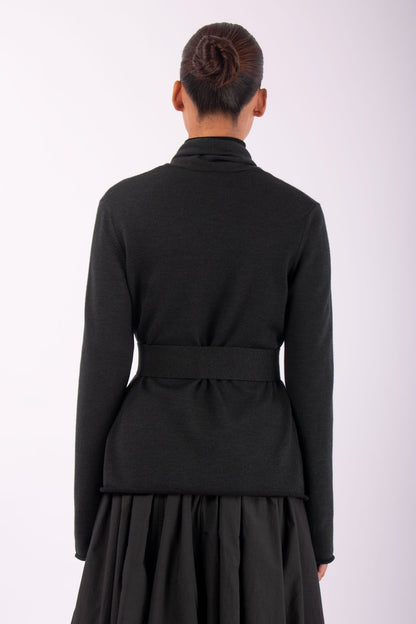 #1419 Shawl Collar Cardigan in Superfine Merino and Organic Cotton- Black Forest — Lars Andersson, view 3