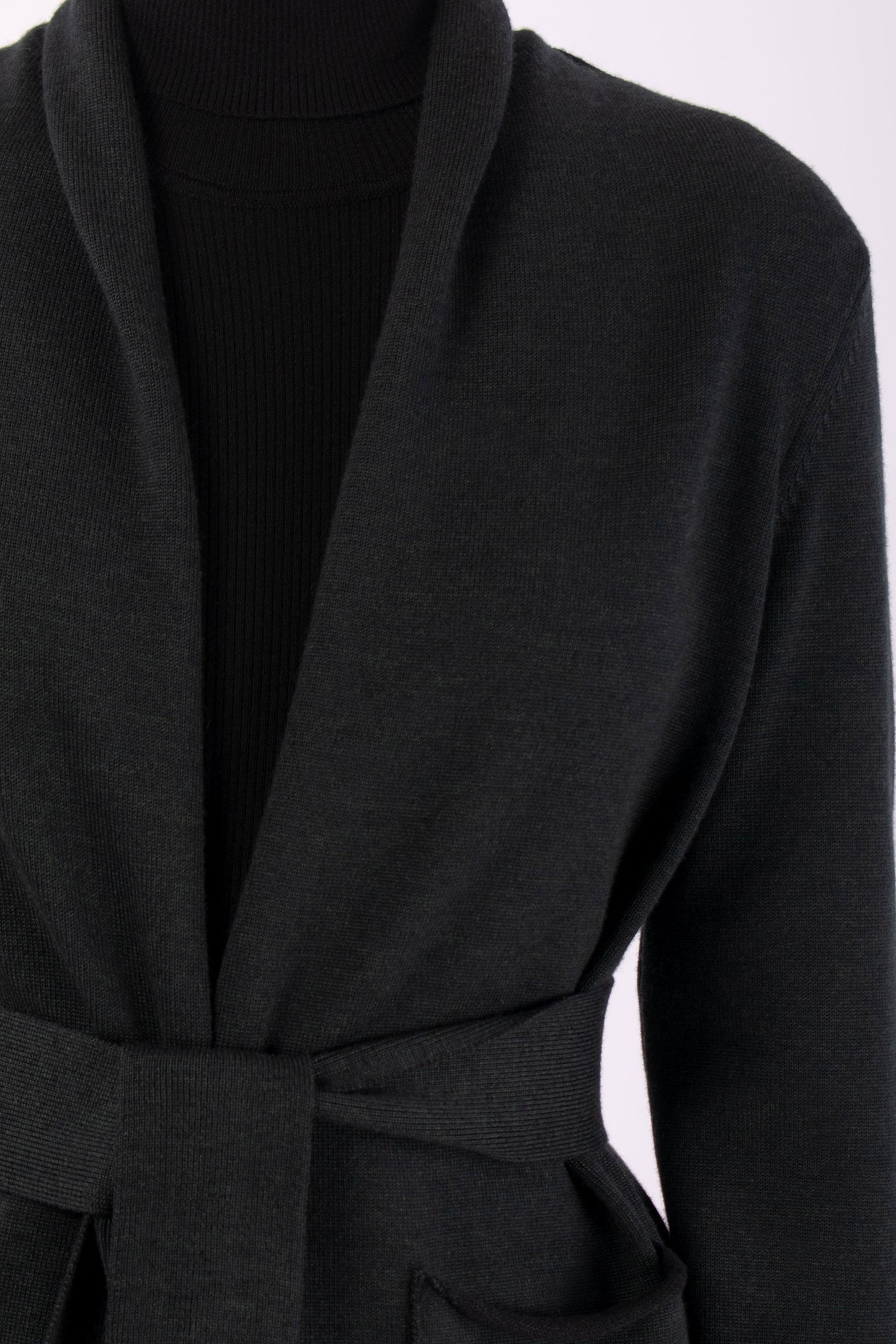 #1419 Shawl Collar Cardigan in Superfine Merino and Organic Cotton- Black Forest — Lars Andersson, view 4
