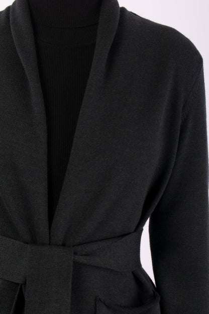#1419 Shawl Collar Cardigan in Superfine Merino and Organic Cotton- Black Forest — Lars Andersson, view 4