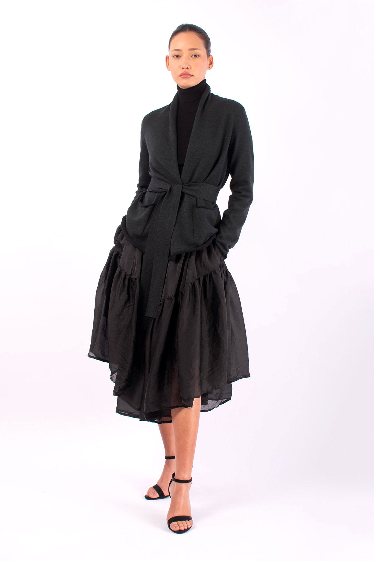 #1419 Shawl Collar Cardigan in Superfine Merino and Organic Cotton- Black Forest — Lars Andersson, view 5