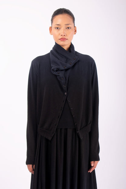 #1420 Draped-Neck Cardigan in Superfine merino and Cashmere- Dark Space Ombre — Lars Andersson hand-loomed knitwear