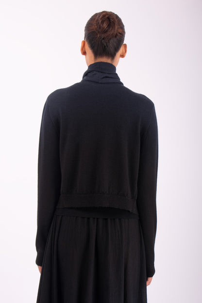 #1420 Draped-Neck Cardigan in Superfine merino and Cashmere- Dark Space Ombre — Lars Andersson, view 3