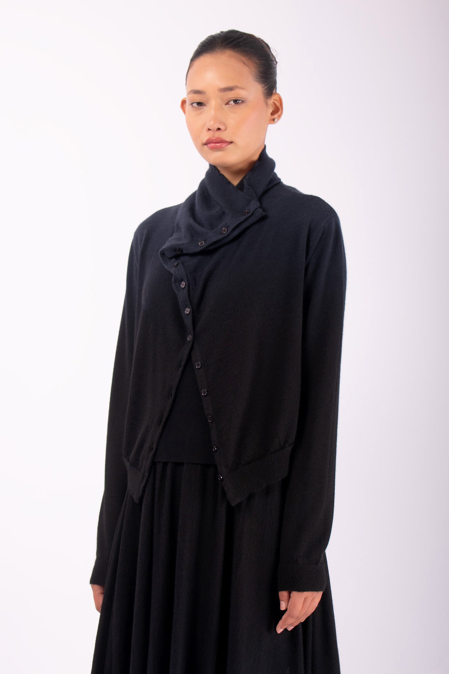 #1420 Draped-Neck Cardigan in Superfine merino and Cashmere- Dark Space Ombre — Lars Andersson, view 2