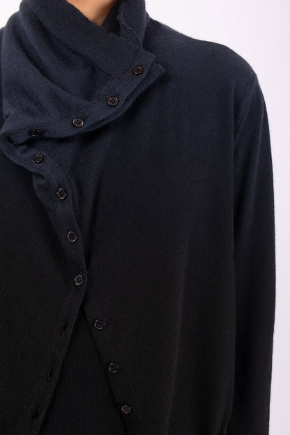 #1420 Draped-Neck Cardigan in Superfine merino and Cashmere- Dark Space Ombre — Lars Andersson, view 4