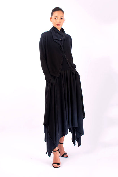 #1420 Draped-Neck Cardigan in Superfine merino and Cashmere- Dark Space Ombre — Lars Andersson, view 5