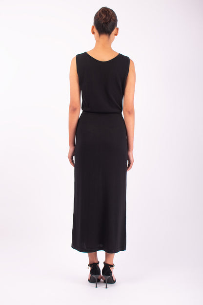 #1421 Sleeveless Boatneck Dress in Silk and Organic Cotton- Black — Lars Andersson, view 3