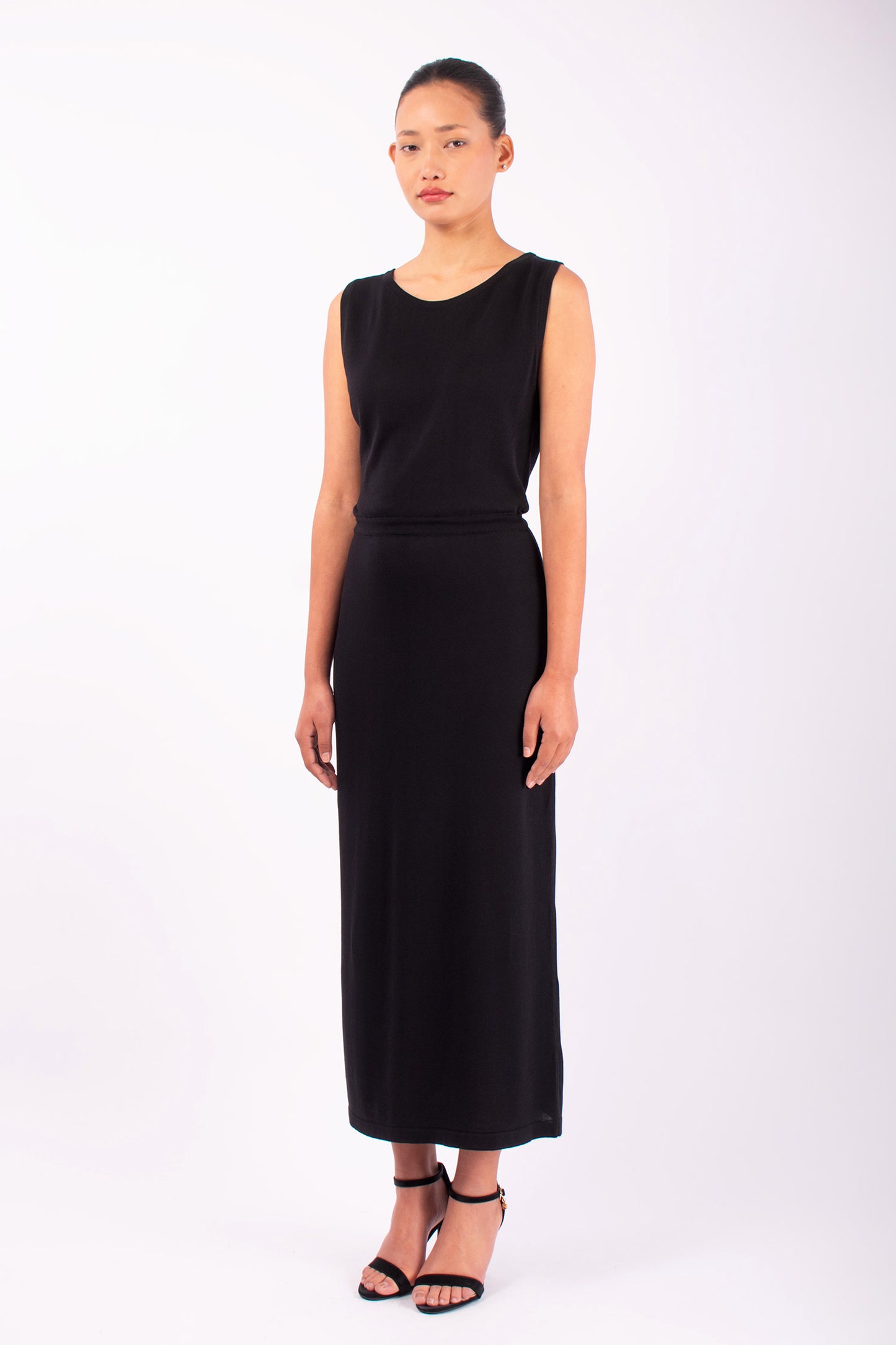 #1421 Sleeveless Boatneck Dress in Silk and Organic Cotton- Black — Lars Andersson, view 2