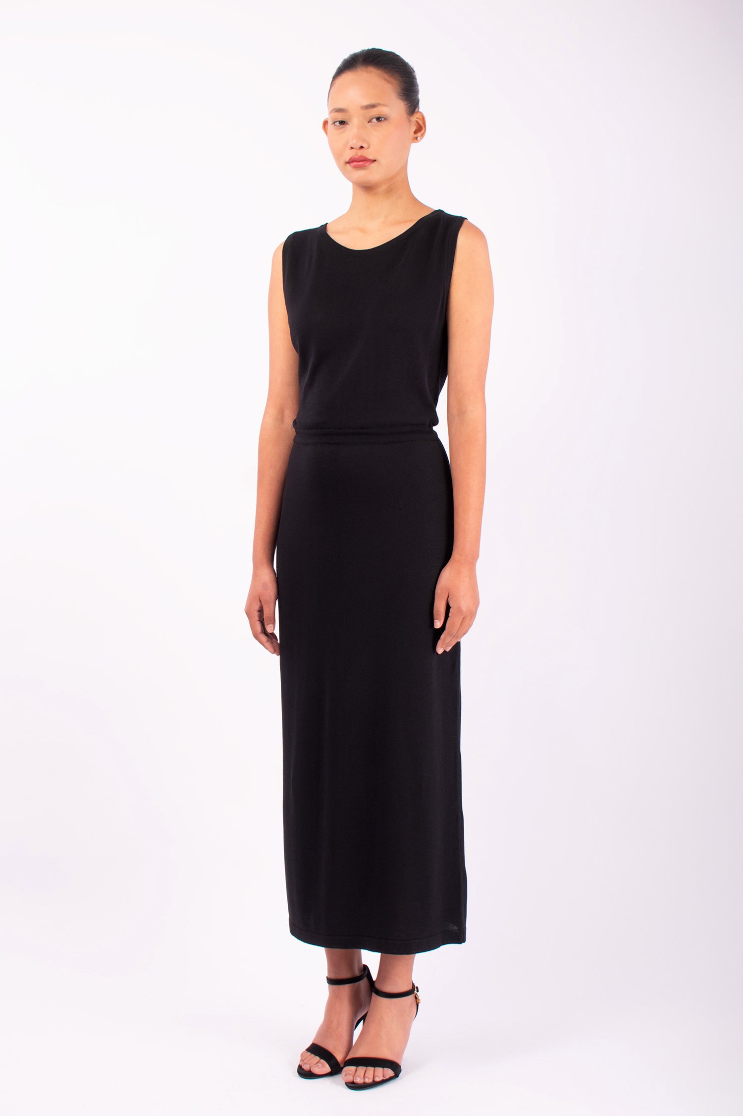 #1421 Sleeveless Boatneck Dress in Silk and Organic Cotton- Black — Lars Andersson, view 2