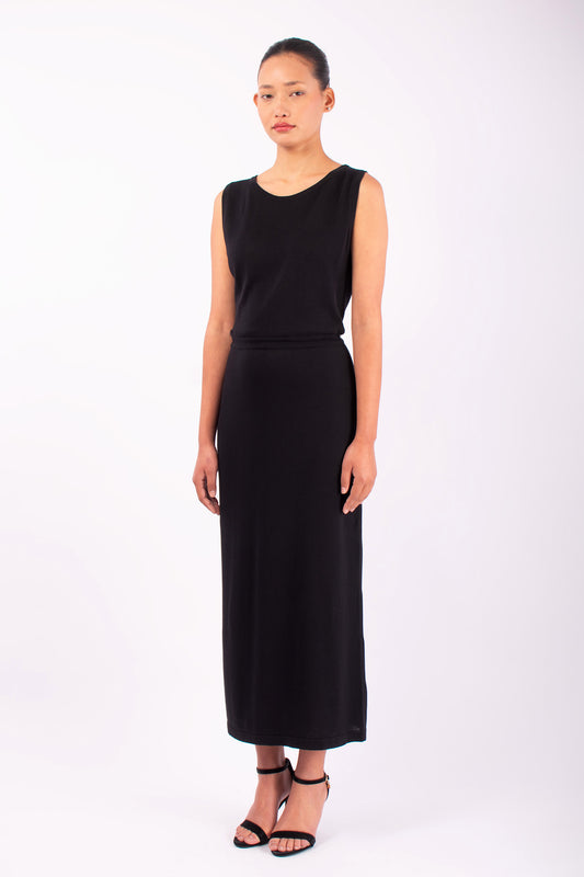 #1421 Sleeveless Boatneck Dress in Silk and Organic Cotton- Black — Lars Andersson, view 2