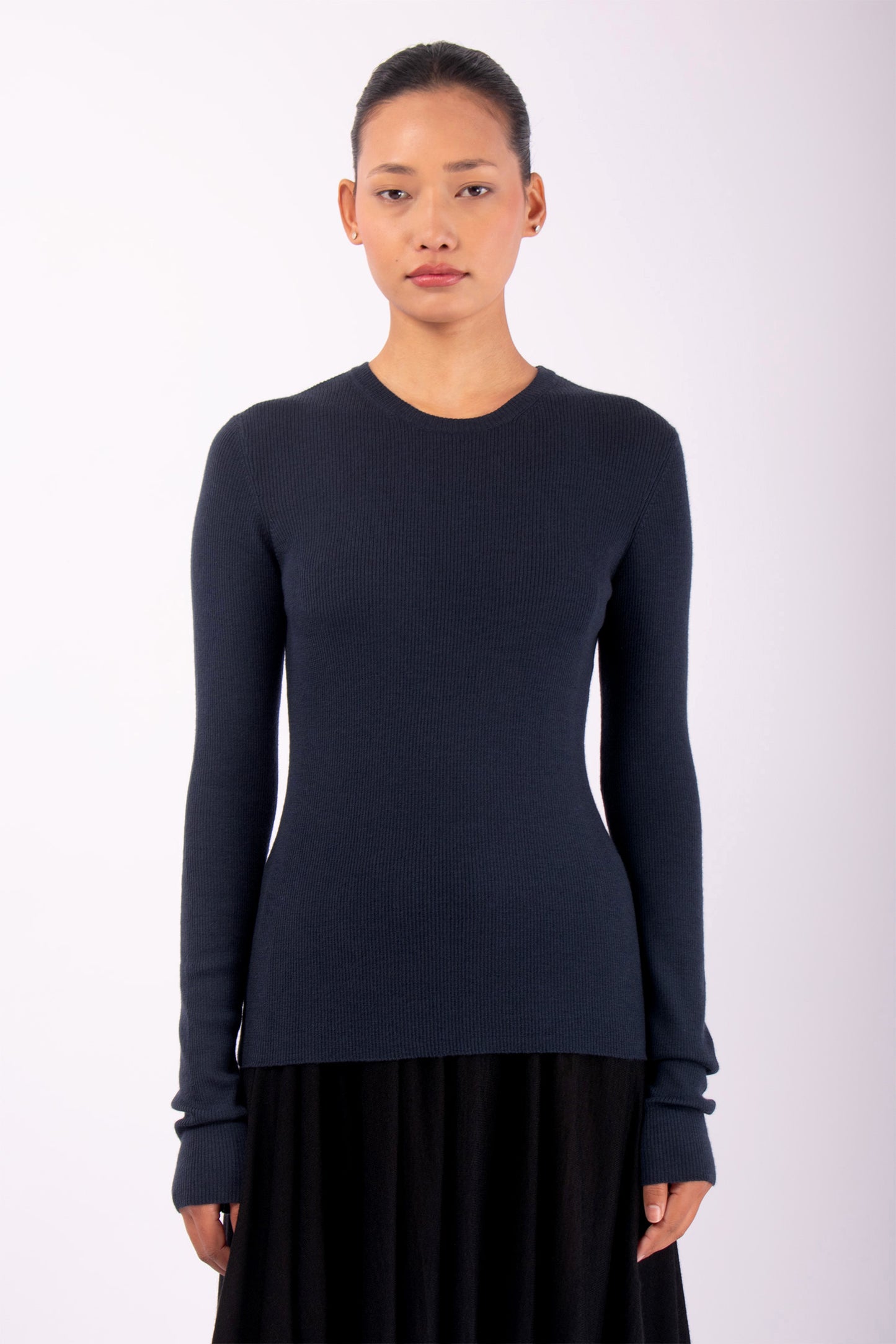 #1430 Long Sleeve Crewneck in Superfine merino- Dark Space — Lars Andersson hand-loomed knitwear