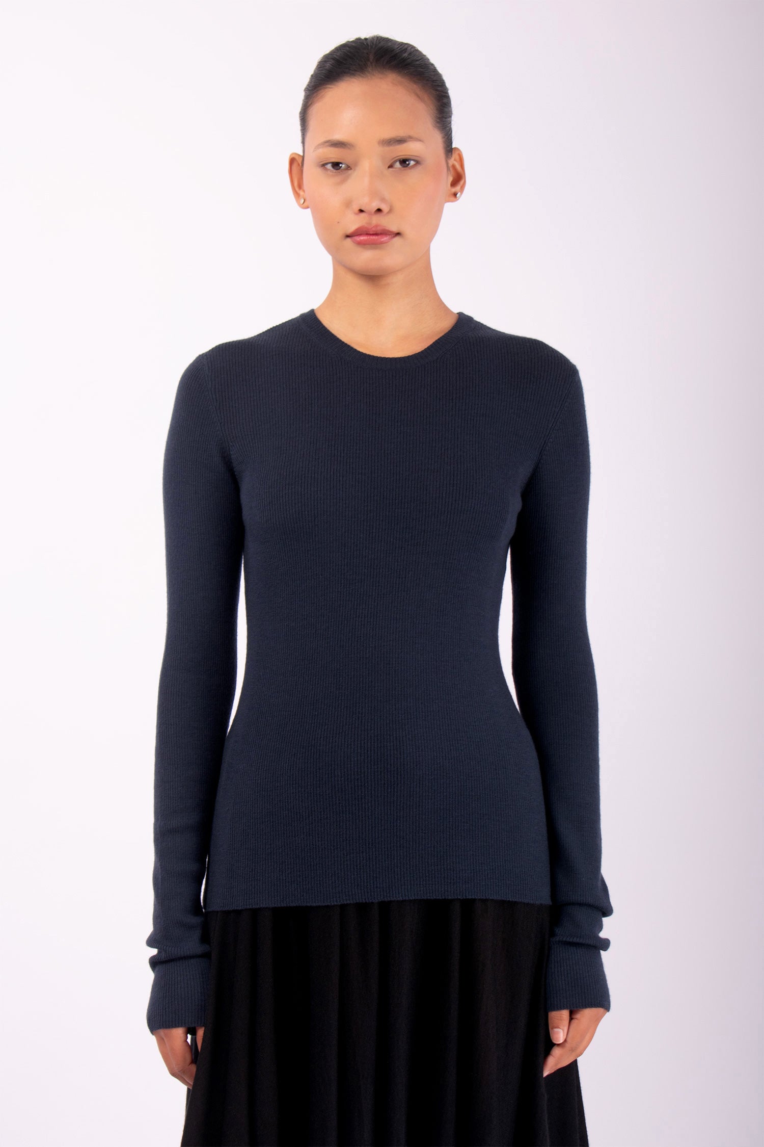 #1430 Long Sleeve Crewneck in Superfine merino- Dark Space — Lars Andersson hand-loomed knitwear