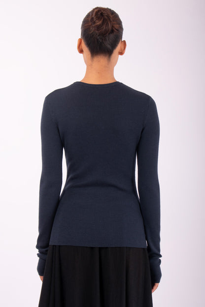 #1430 Long Sleeve Crewneck in Superfine merino- Dark Space — Lars Andersson, view 3