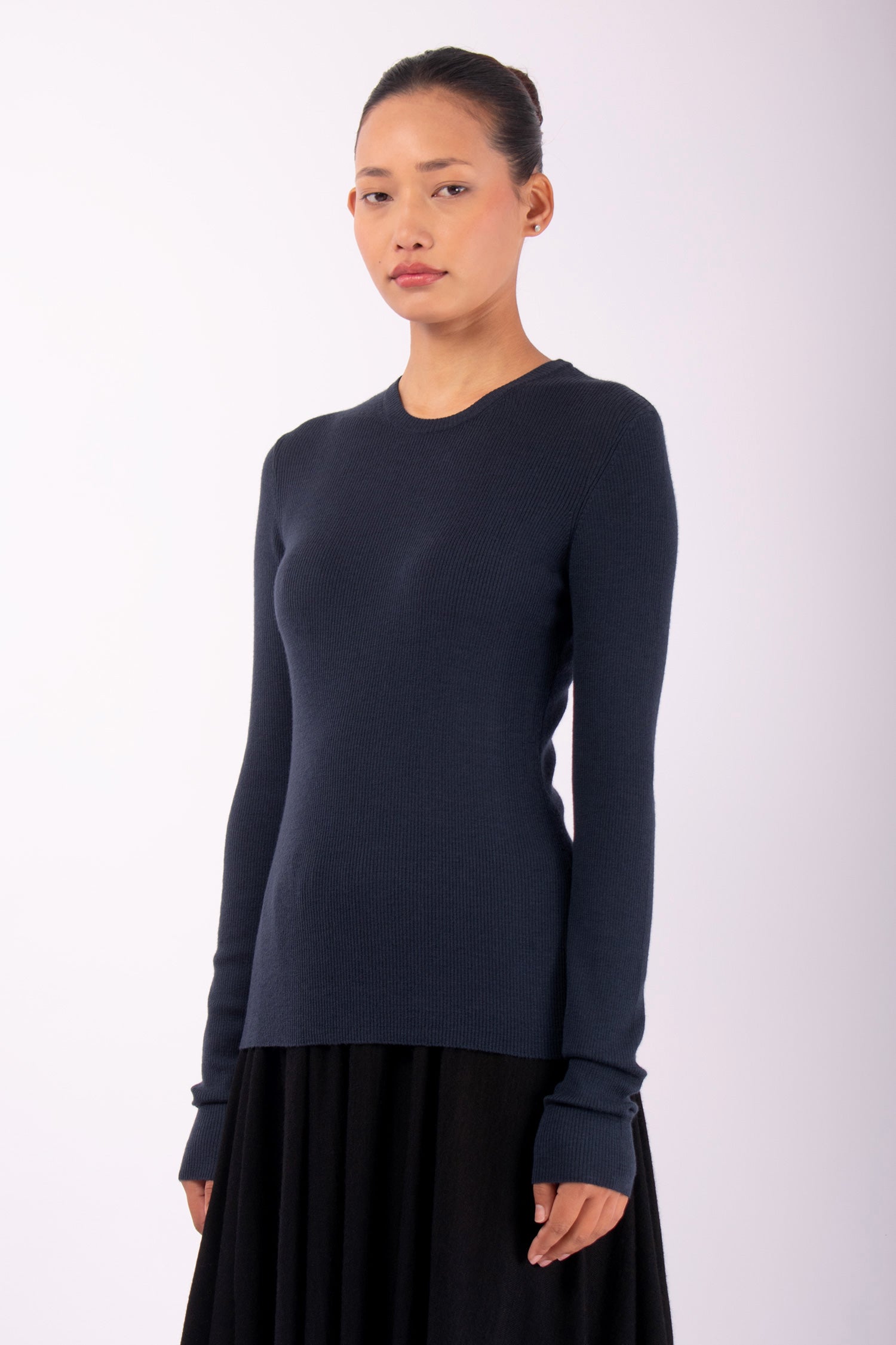 #1430 Long Sleeve Crewneck in Superfine merino- Dark Space — Lars Andersson, view 2