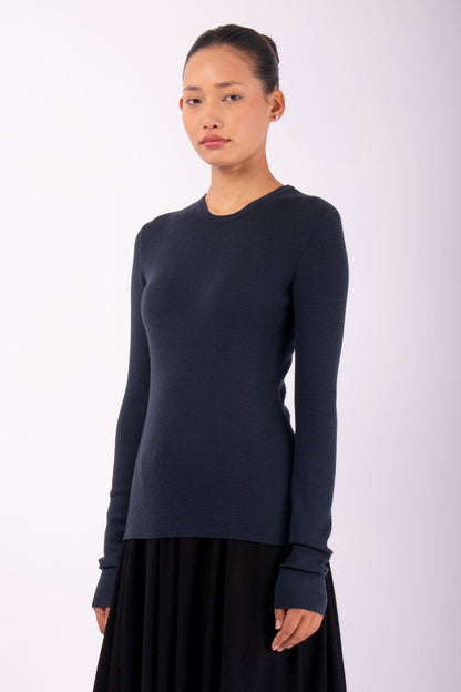 #1430 Long Sleeve Crewneck in Superfine merino- Dark Space — Lars Andersson, view 2
