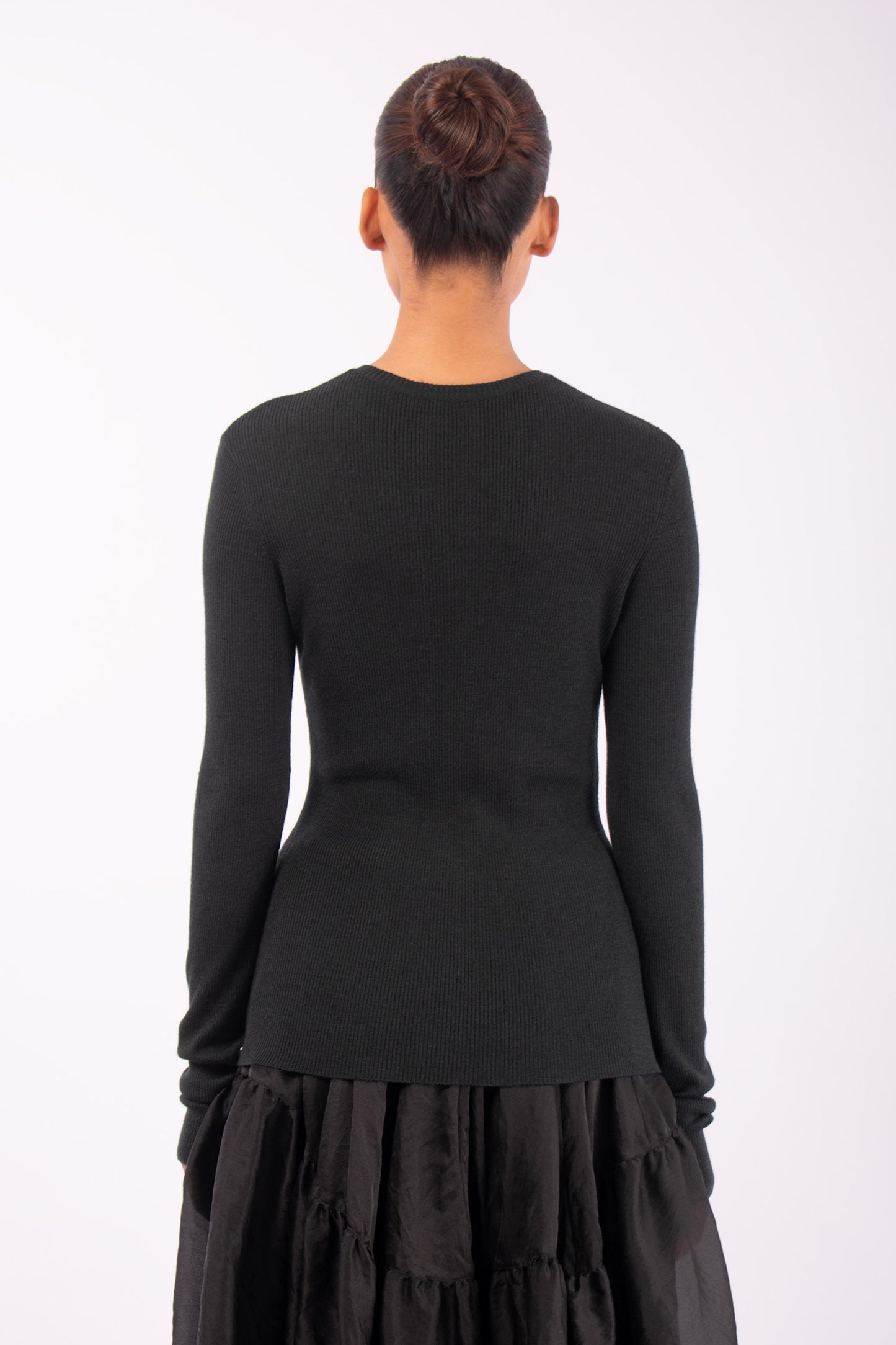 #1431 Long Sleeve High V-Neck in Superfine Merino- Dark Forest — Lars Andersson, view 3