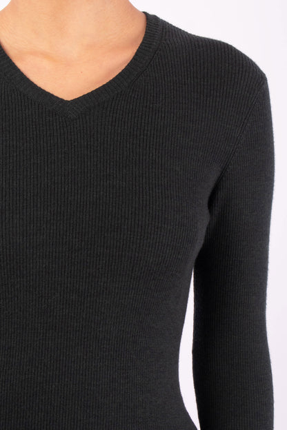 #1431 Long Sleeve High V-Neck in Superfine Merino- Dark Forest — Lars Andersson, view 4